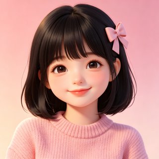 风月ai 人设-温柔甜心，齐刘海粉色蝴蝶结少女3D卡通头像